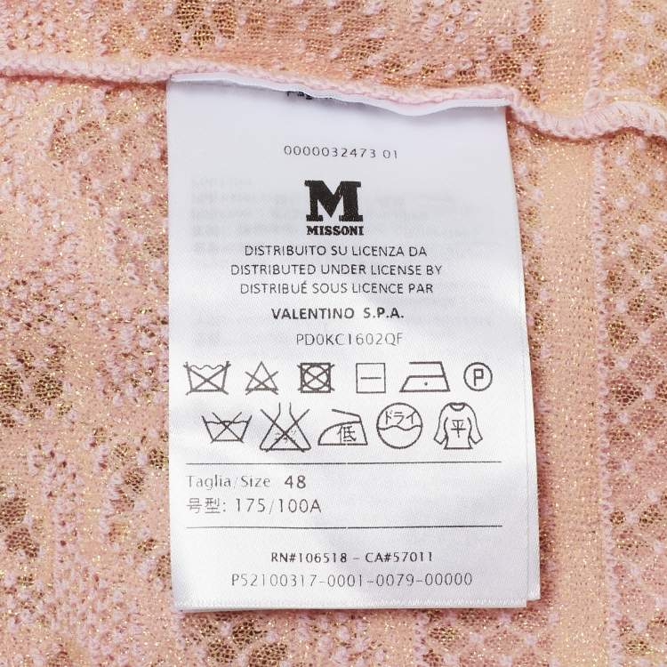 Pre Owned M Missoni Pink Patterned Lurex Knit Top L