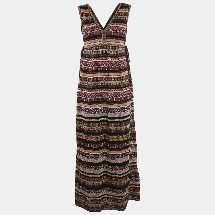 Pre Owned M Missoni Black/Pink Stripe Lurex Knit Sleeveless Maxi Dress S