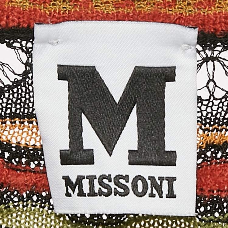 Pre Owned M Missoni Black/Orange Patterned Knit Long Sleeve Midi Dress L