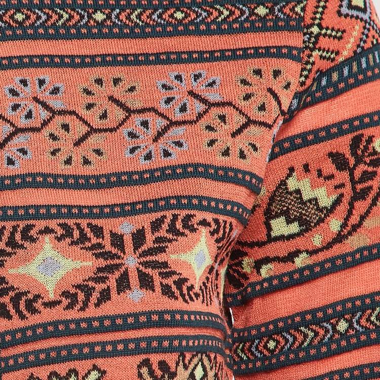 Pre Owned M Missoni Orange Floral Pattern Knit Cardigan S