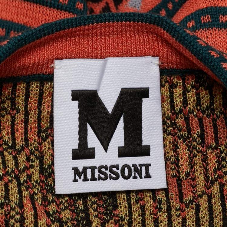 Pre Owned M Missoni Orange Floral Pattern Knit Cardigan S