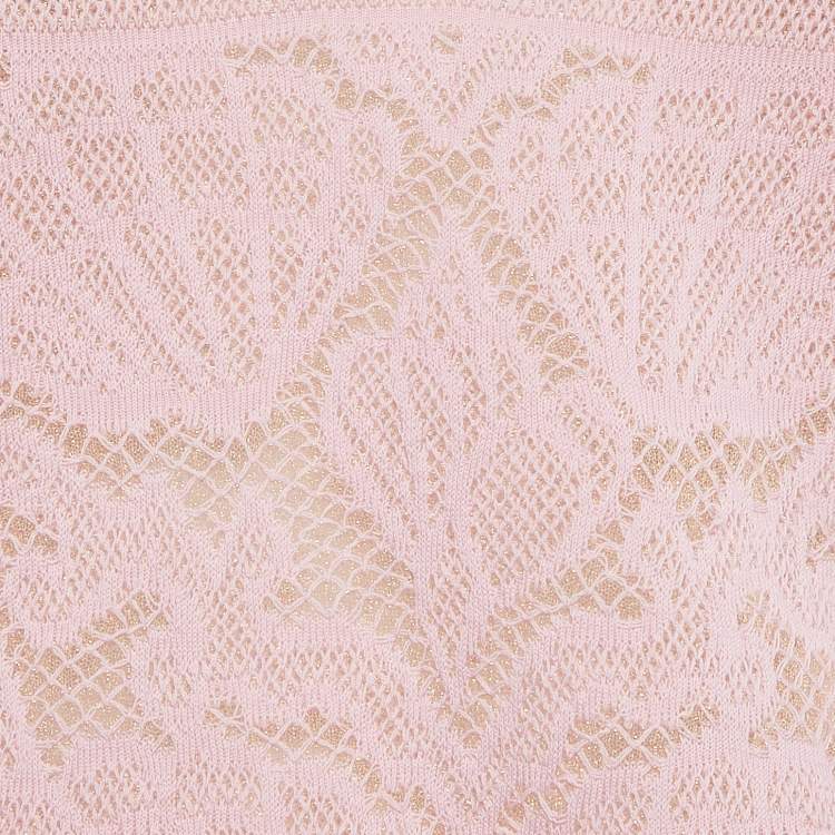 Pre Owned M Missoni Pink Floral Pattern Lurex Knit Cap Sleeve Top M