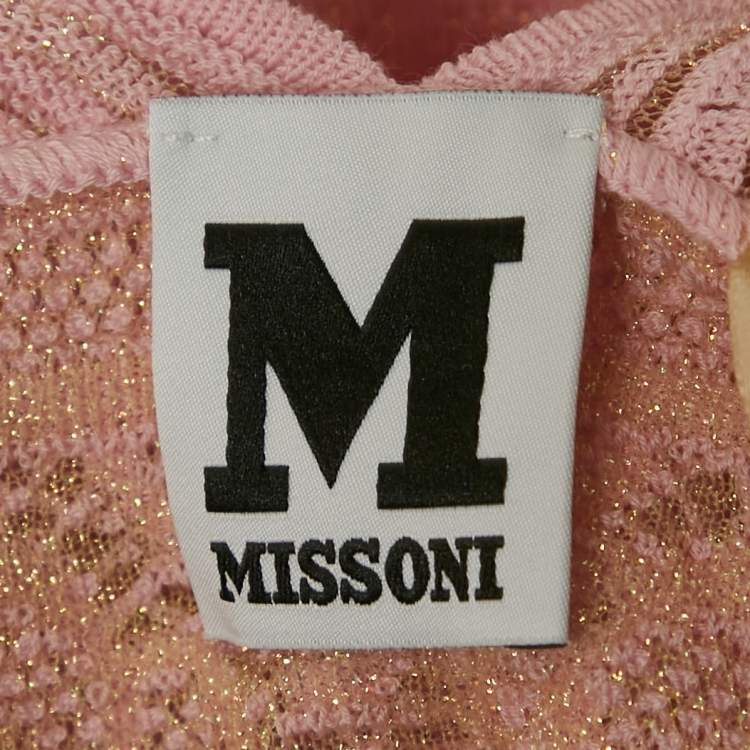 Pre Owned M Missoni Pink Floral Pattern Lurex Knit Cap Sleeve Top M