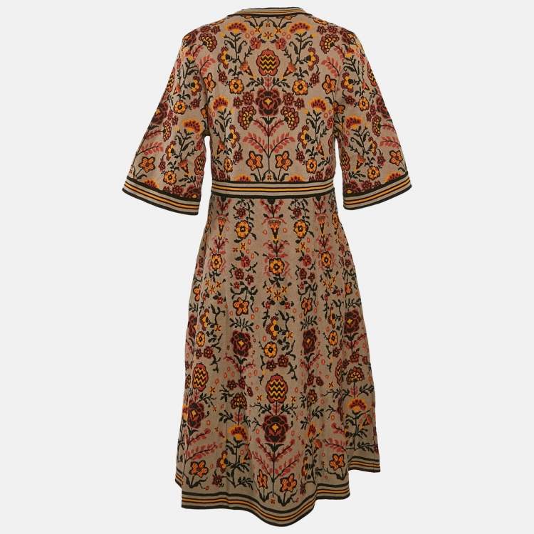 Pre Owned M Missoni Brown Floral Knit Midi Dress M