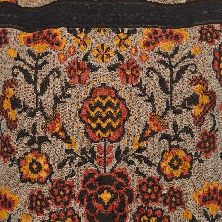 Pre Owned M Missoni Brown Floral Pattern Knit Sleeveless Top L