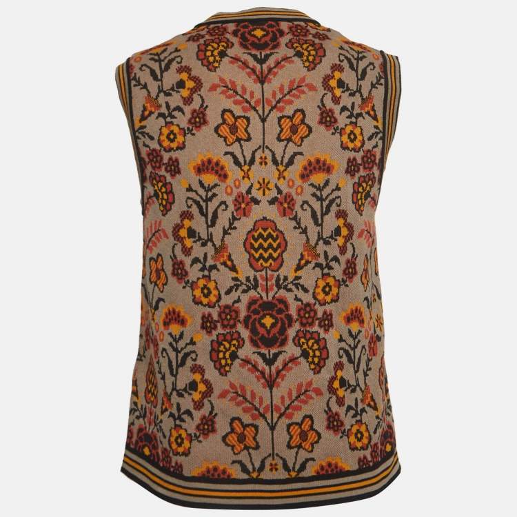 Pre Owned M Missoni Brown Floral Pattern Knit Sleeveless Top L