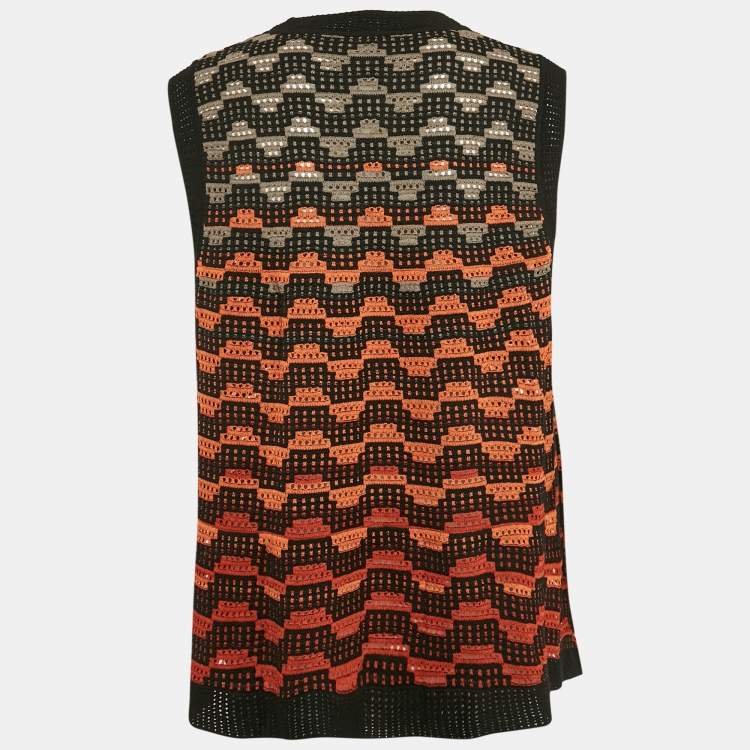 Pre Owned M Missoni Orange/Black Knit Sleeveless Top L