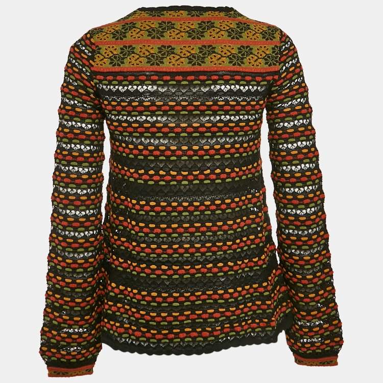 Pre Owned M Missoni Black/Orange Pointelle Knit Long Sleeve Knit Top S