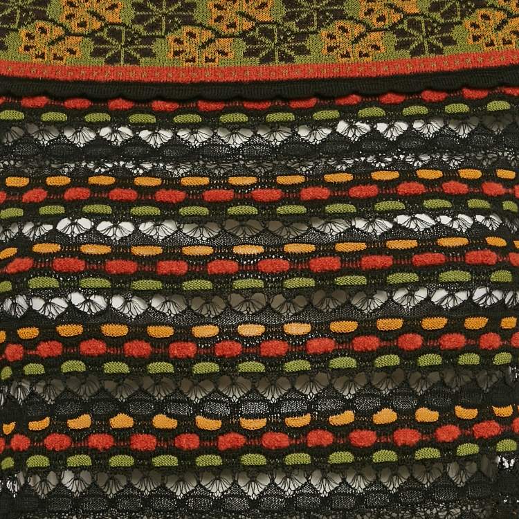 Pre Owned M Missoni Black/Orange Pointelle Knit Long Sleeve Knit Top S