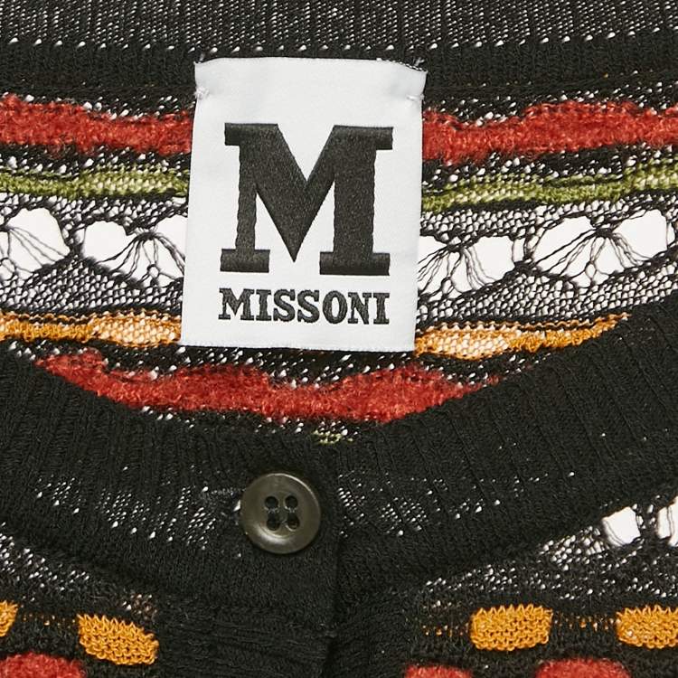Pre Owned M Missoni Black/Orange Pointelle Knit Button Front Cardigan S