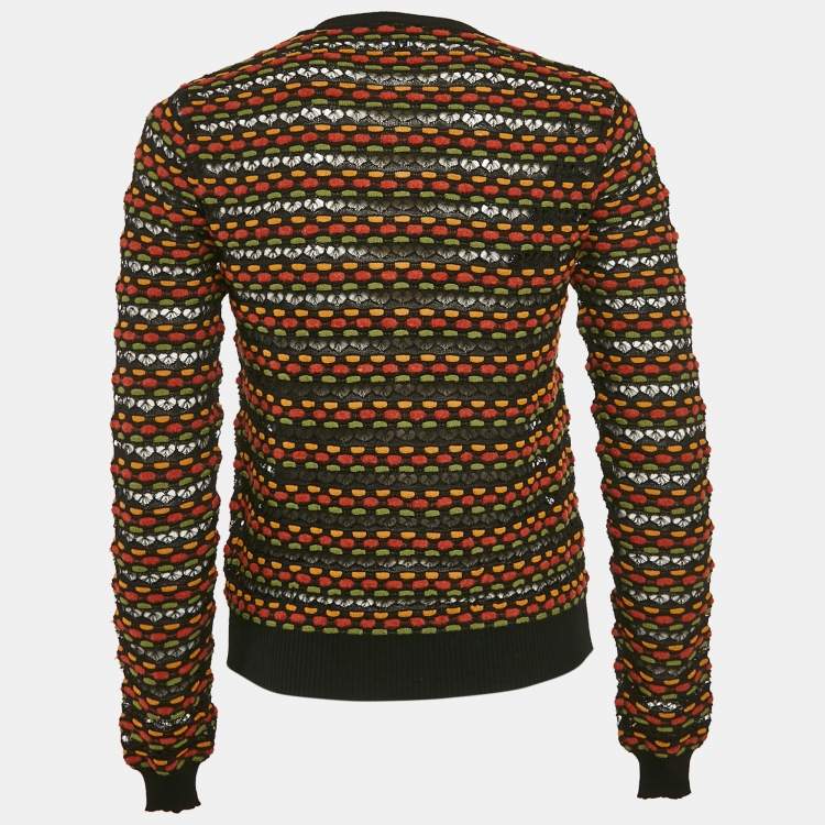 Pre Owned M Missoni Black/Orange Pointelle Knit Button Front Cardigan L