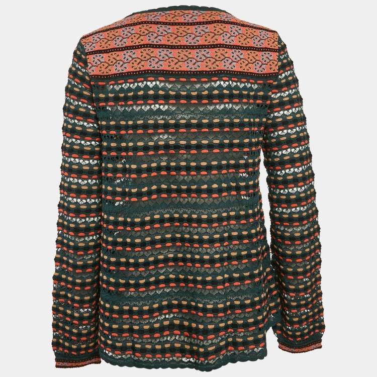 Pre Owned M Missoni Teal Blue Pointelle Knit Long Sleeve Knit Top L