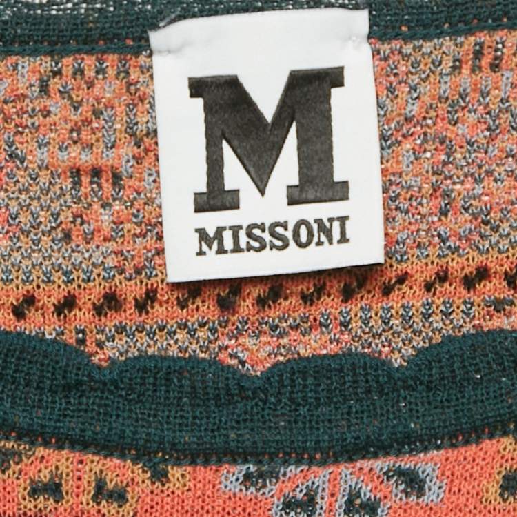 Pre Owned M Missoni Teal Blue Pointelle Knit Long Sleeve Knit Top L