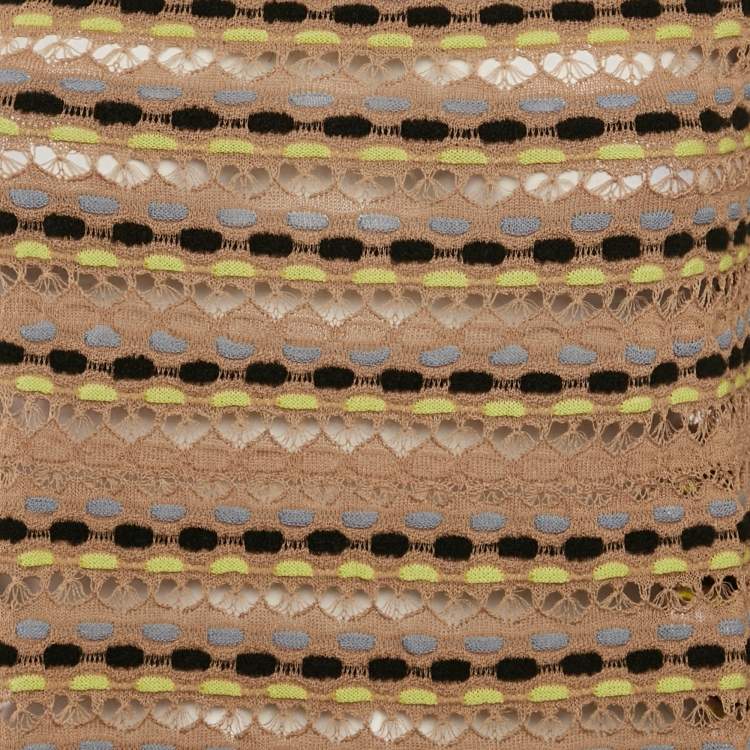 Pre Owned M Missoni Beige Pointelle Knit Long Sleeve Knit Top S