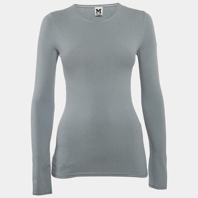 Pre Owned M Missoni Grey Stretch Knit Crewneck Sweatshirt L