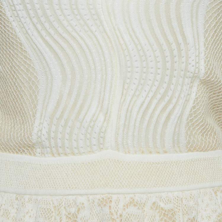 مملوكة مسبقًا M Missoni White Patterned Lurex Knit Sleeveless Short Dress L