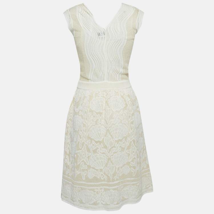 مملوكة مسبقًا M Missoni White Patterned Lurex Knit Sleeveless Short Dress L