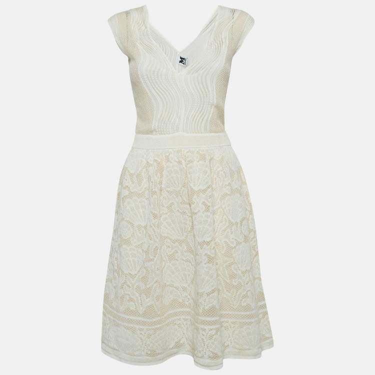 مملوكة مسبقًا M Missoni White Patterned Lurex Knit Sleeveless Short Dress M