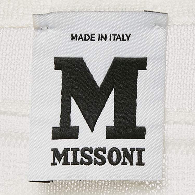 Pre Owned M Missoni White Patterned Knit Round Neck Sweater Top M
