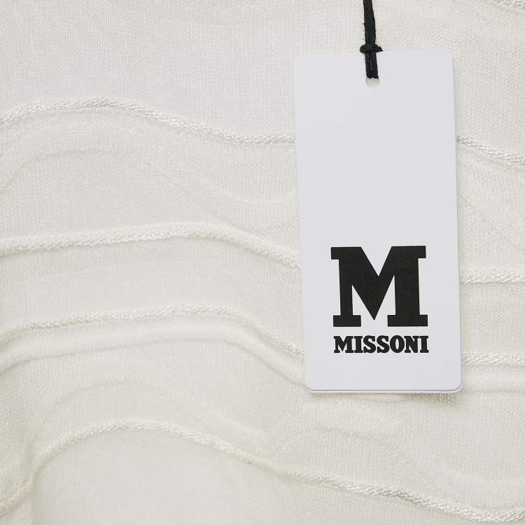 Pre Owned M Missoni White Patterned Knit Round Neck Sweater Top M