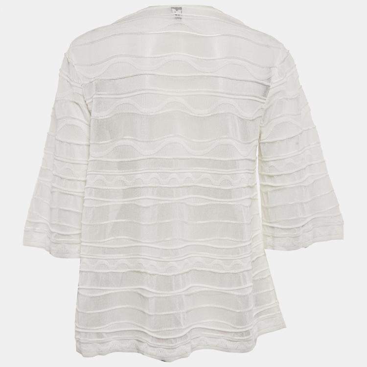Pre Owned M Missoni White Patterned Knit Round Neck Sweater Top M