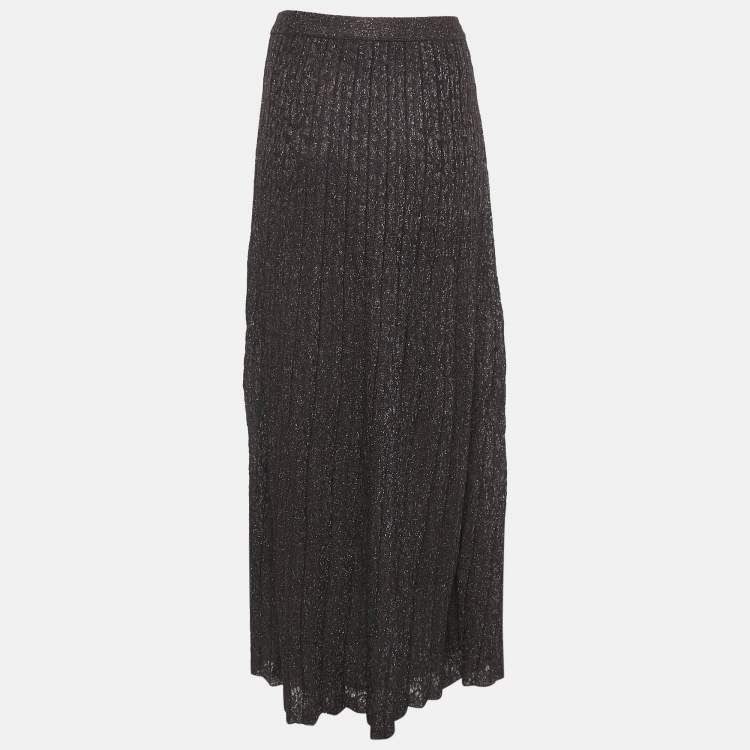 Pre Owned M Missoni Burgundy Lurex Knit Maxi Skirt L