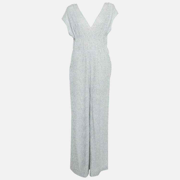 Pre Owned M Missoni Grey Lurex Stretch Knit Strappy Jumpsuit L