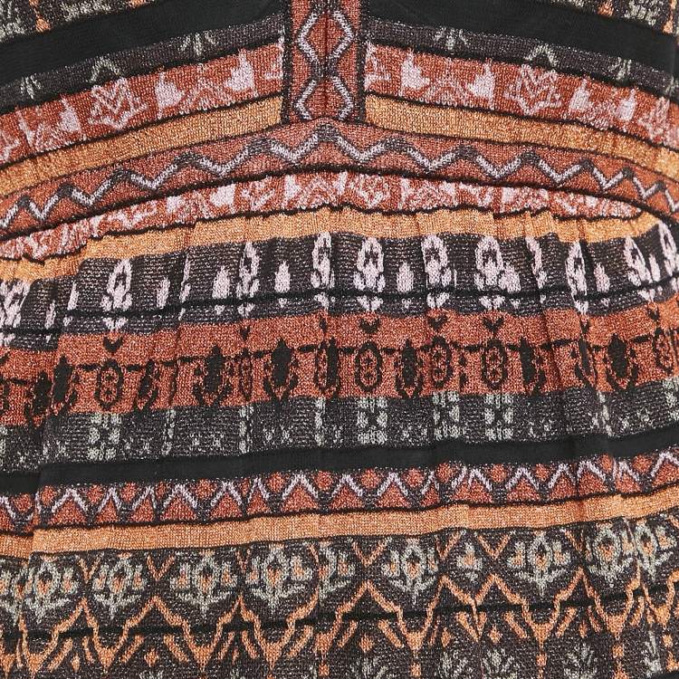 Pre Owned M Missoni Orange Patterned Lurex Knit Sleeveless Maxi Dress S