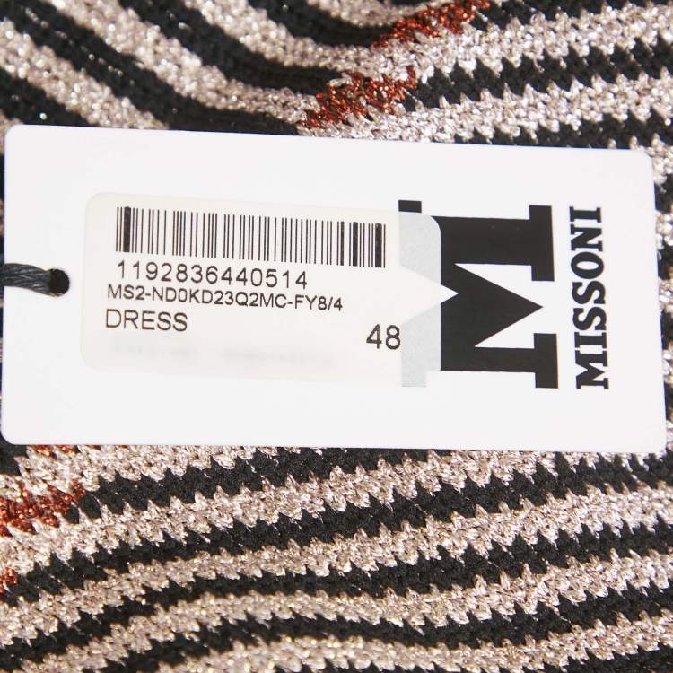 Pre Owned M Missoni Black/Pink Patterned Lurex Knit Short Dress L