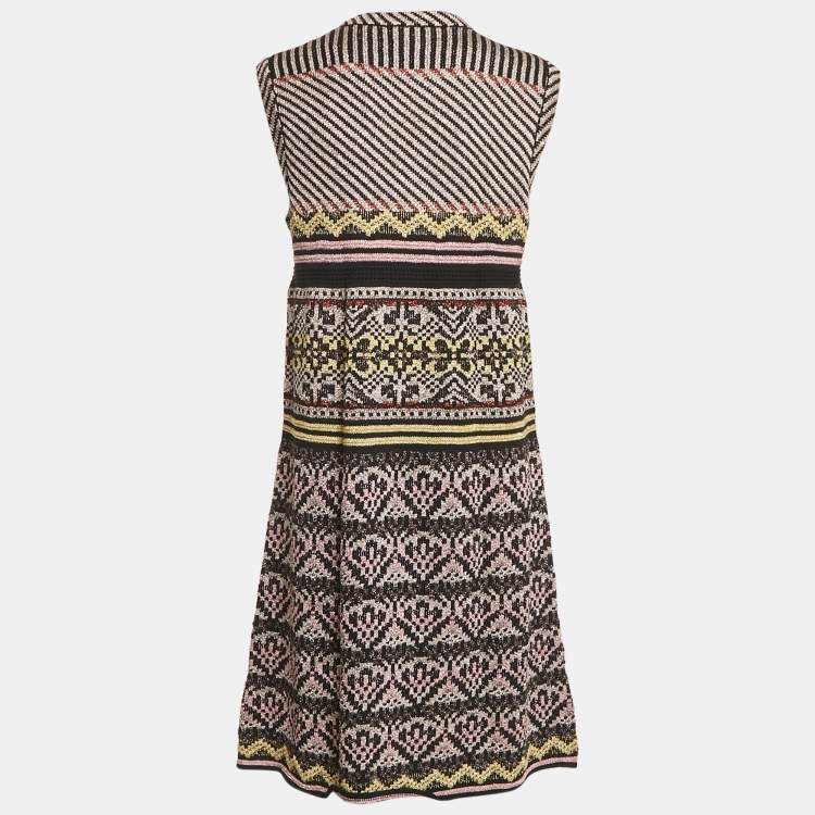 Pre Owned M Missoni Black/Pink Patterned Lurex Knit Short Dress L