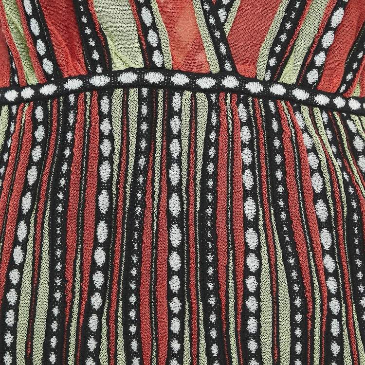 Pre Owned M Missoni Orange/Green Alga and Bubble Pattern Knit Sleeveless Midi Dress L