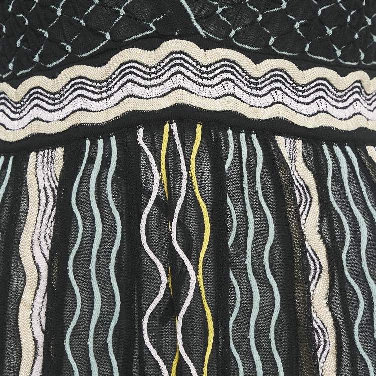 Pre Owned M Missoni Black/Blue Patterned Knit Plunge Neck Midi Dress M