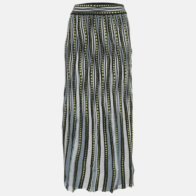 Pre Owned M Missoni Blue/Black Patterned Lurex Knit Maxi Skirt L