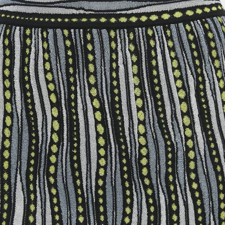 Pre Owned M Missoni Blue/Black Patterned Lurex Knit Maxi Skirt L