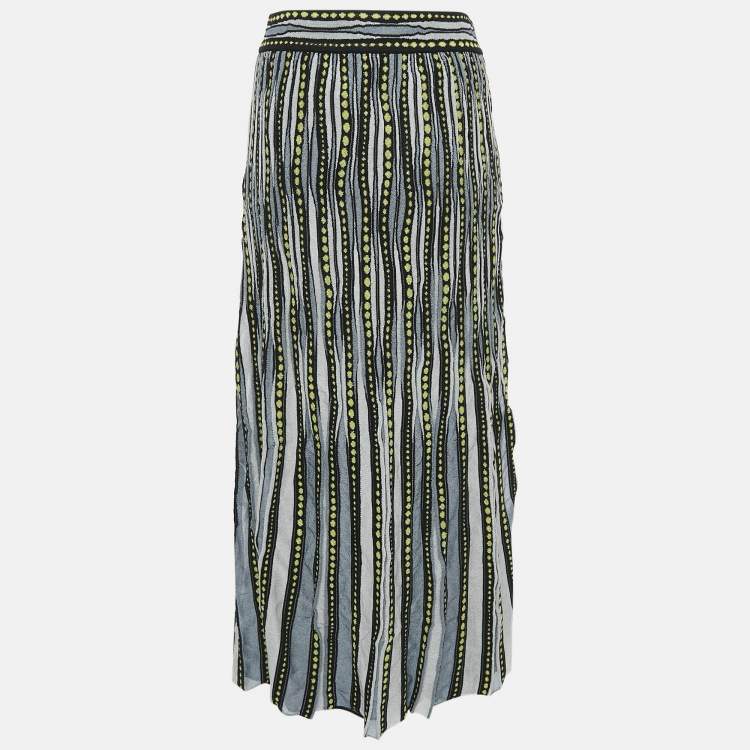 Pre Owned M Missoni Blue/Black Patterned Lurex Knit Maxi Skirt L