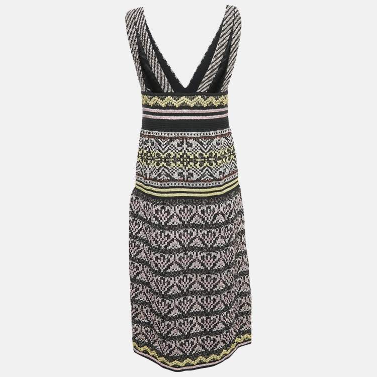 مملوكة مسبقًا M Missoni Black/Pink Patterned Knit V-Neck Midi Dress S