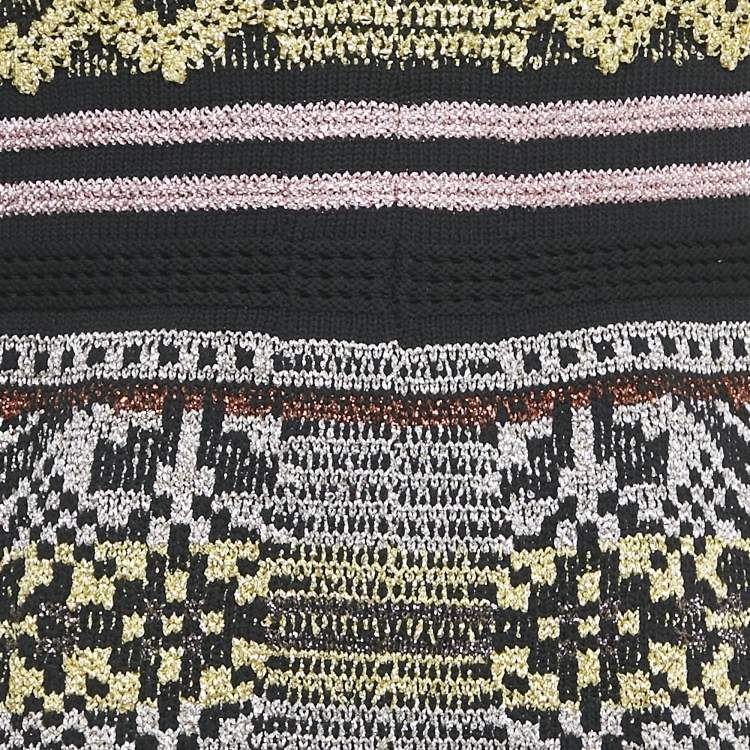 مملوكة مسبقًا M Missoni Black/Pink Patterned Knit V-Neck Midi Dress S