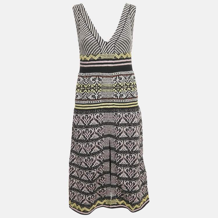 مملوكة مسبقًا M Missoni Black/Pink Patterned Knit V-Neck Midi Dress S