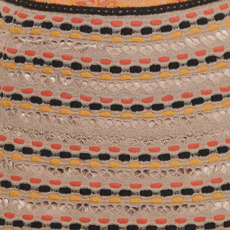 Pre Owned M Missoni Brown Stripe Pointelle Knit Maxi Skirt S