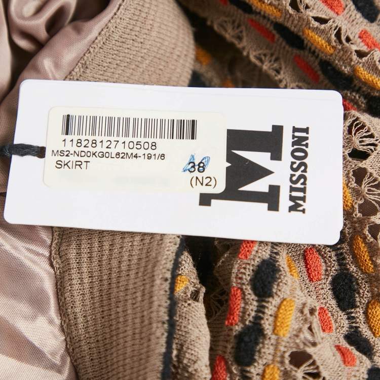 Pre Owned M Missoni Brown Stripe Pointelle Knit Maxi Skirt S