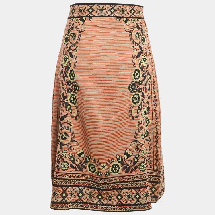 Pre Owned M Missoni Beige/Black Floral Knit Midi Skirt M