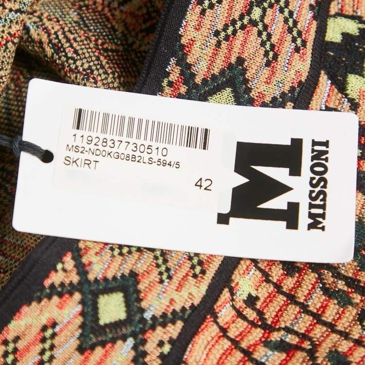 Pre Owned M Missoni Beige/Black Floral Knit Midi Skirt M