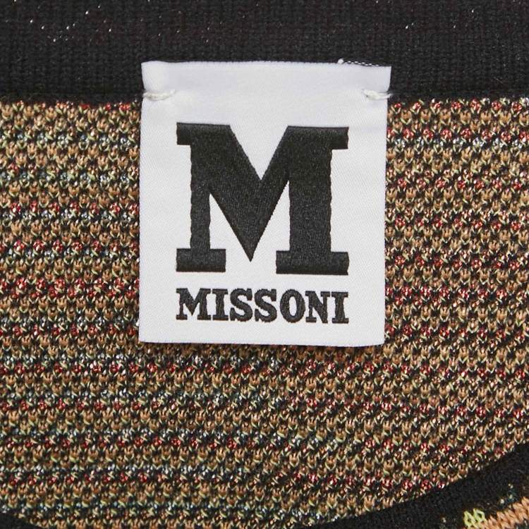 Pre Owned M Missoni Beige/Black Floral Pattern Knit Top M