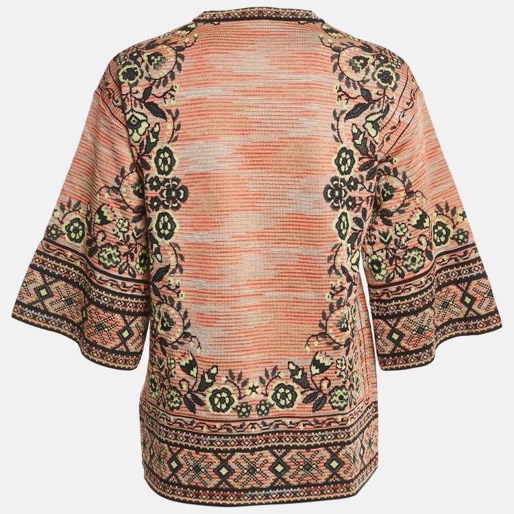 Pre Owned M Missoni Beige/Black Floral Pattern Knit Top M