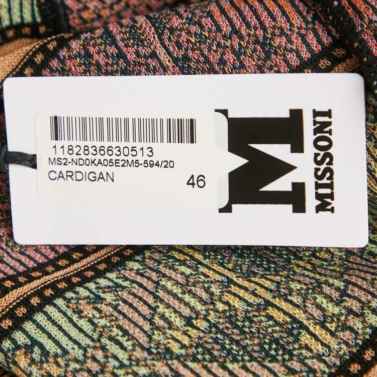 Pre Owned M Missoni Beige Floral Pattern Knit Full Sleeve Cardigan L