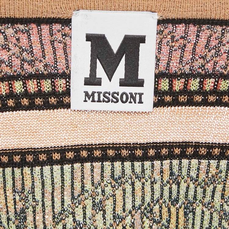 Pre Owned M Missoni Beige Floral Pattern Knit Full Sleeve Cardigan L