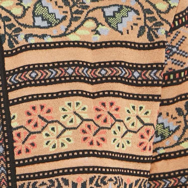 Pre Owned M Missoni Beige Floral Pattern Knit Full Sleeve Cardigan L