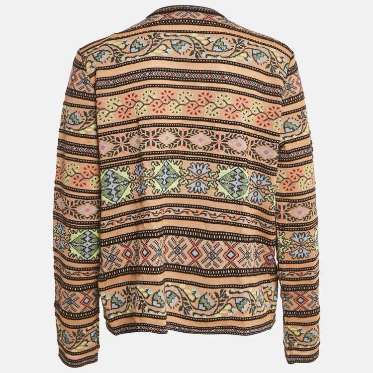 Pre Owned M Missoni Beige Floral Pattern Knit Full Sleeve Cardigan L