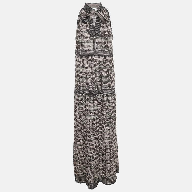 Pre Owned M Missoni Black/Pink Patterned Lurex Knit Maxi Dress L