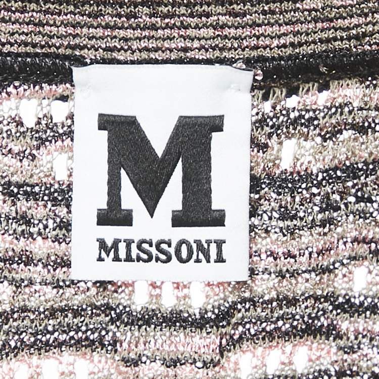 Pre Owned M Missoni Black/Pink Patterned Lurex Knit Maxi Dress L